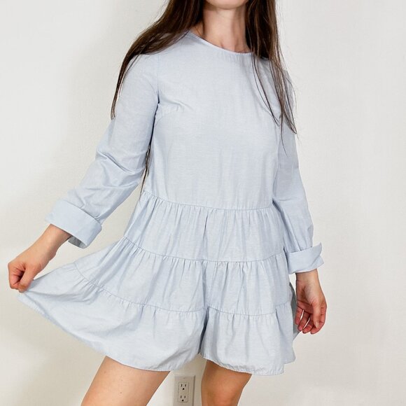 *Zara Baby Blue Ruffled Hem Romper Dress - Picture 3 of 10